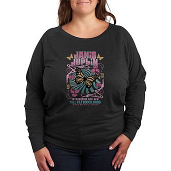 Plus Size Janis Joplin Butterfly Vintage Band French Terry Long Sleeve Tee