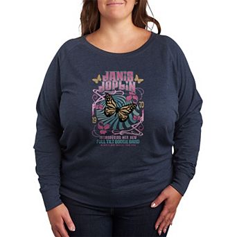 Plus Size Janis Joplin Butterfly Vintage Band French Terry Long Sleeve Tee