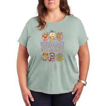 Plus Size Sesame Street Western Character Grid Graphic Tee