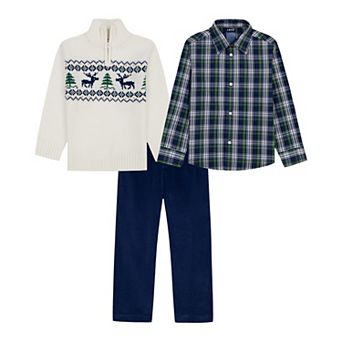 Toddler Boy Van Heusen 3 pc Fair Isle 1/4-Zip Sweater & Plaid Shirt Set
