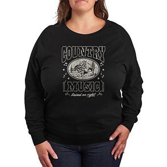 Plus Size Country Music Raised Me Right Distressed French Terry Long Sleeve Tee