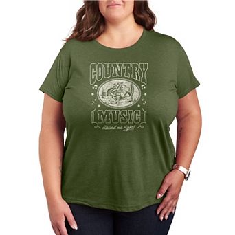 Plus Size Country Music Raised Me Right Distressed Graphic Tee