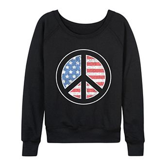 Women's Peace Sign USA Flag French Terry Long Sleeve Tee
