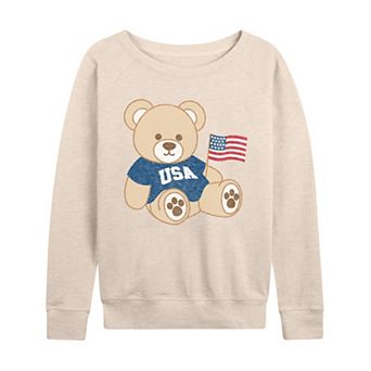 Women's USA Teddy Bear Graphic French Terry Long Sleeve Tee