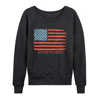 Women's 250 Years Of Liberty USA Flag Distressed French Terry Long Sleeve Tee