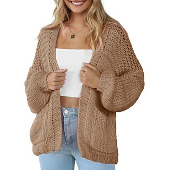 Women Cardigan Sweater Lightweight Long Sleeves V Neck Pocketed Soft Knitwear