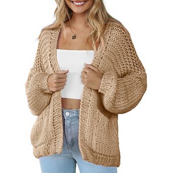 Women Cardigan Sweater Lightweight Long Sleeves V Neck Pocketed Soft Knitwear