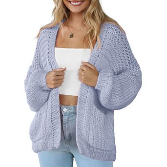 Women Cardigan Sweater Lightweight Long Sleeves V Neck Pocketed Soft Knitwear