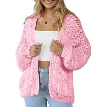 Women Cardigan Sweater Lightweight Long Sleeves V Neck Pocketed Soft Knitwear