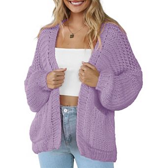 Women Cardigan Sweater Lightweight Long Sleeves V Neck Pocketed Soft Knitwear