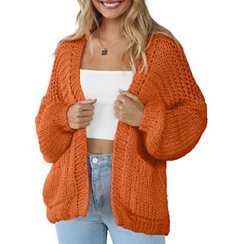 Women Cardigan Sweater Lightweight Long Sleeves V Neck Pocketed Soft Knitwear