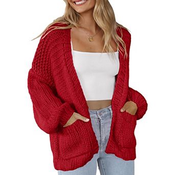 Women Cardigan Sweater Lightweight Long Sleeves V Neck Pocketed Soft Knitwear