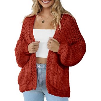 Women Cardigan Sweater Lightweight Long Sleeves V Neck Pocketed Soft Knitwear