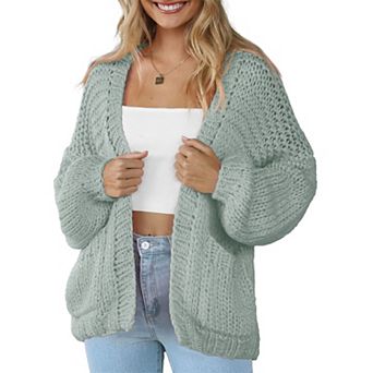 Women Cardigan Sweater Lightweight Long Sleeves V Neck Pocketed Soft Knitwear