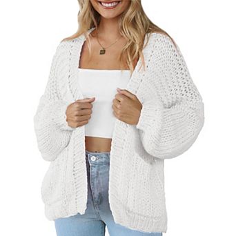 Women Cardigan Sweater Lightweight Long Sleeves V Neck Pocketed Soft Knitwear