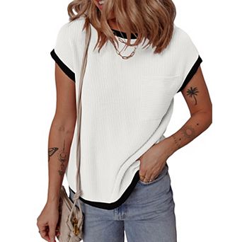 Women T shirt Short Sleeve Crew Neck Color Block Casual Basic Shirts