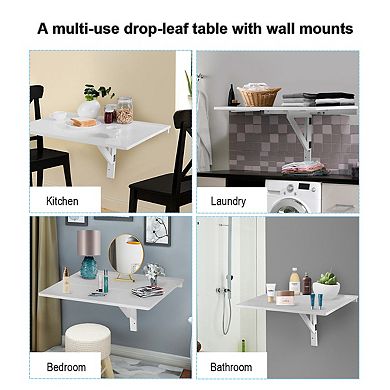 Gymax Wall-Mounted Drop-Leaf Table Folding Kitchen Dining Table Desk Space Saver
