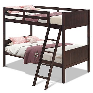 Gymax Wooden Bunk Beds Convertable 2 Individual Beds