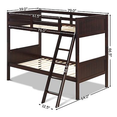 Gymax Wooden Bunk Beds Convertable 2 Individual Beds
