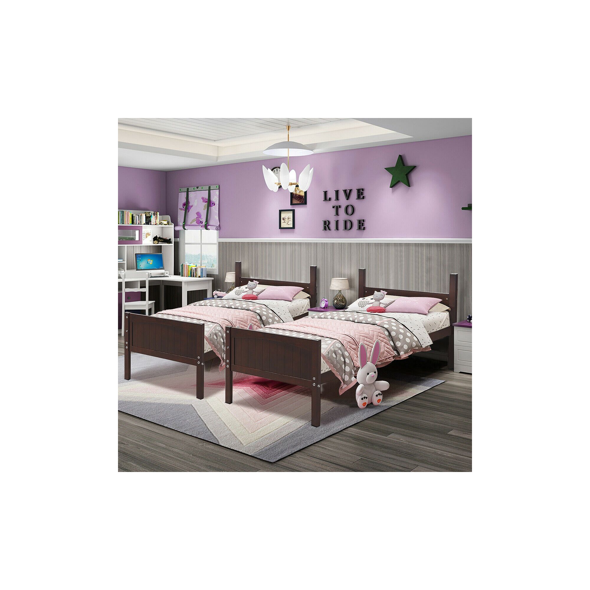 Wooden bunk bed with multiple beds arrangement