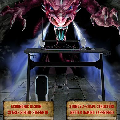 Gymax Gaming Desk Computer Studio Desk PC Table Z Shape Gamer Workstation w/Mousepad