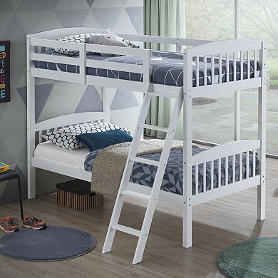 Gymax Wood Hardwood Bunk Beds Convertible into 2 Individual Kid Bed Ladder