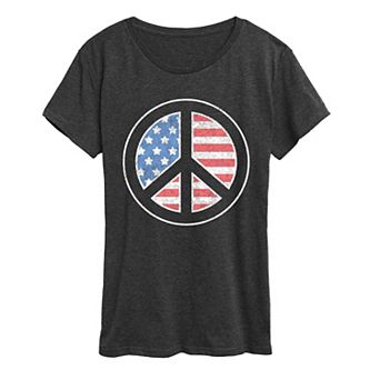 Women's Peace Sign USA Flag Graphic Tee