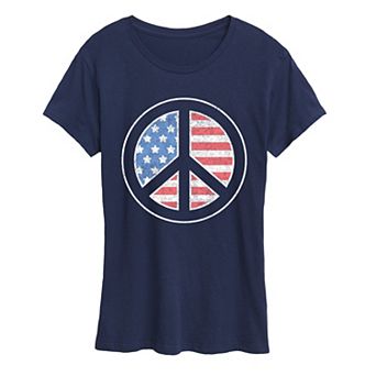 Women's Peace Sign USA Flag Graphic Tee