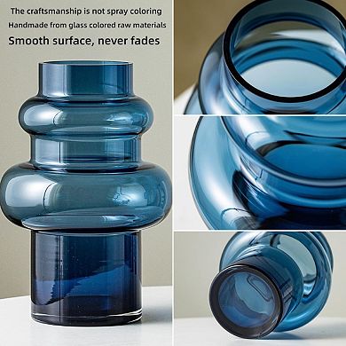 CLEAR BLUE BUBBLE GLASS FLOWER VASE