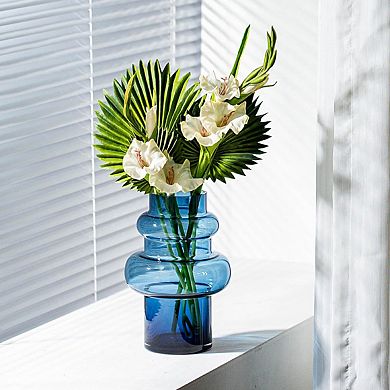 CLEAR BLUE BUBBLE GLASS FLOWER VASE