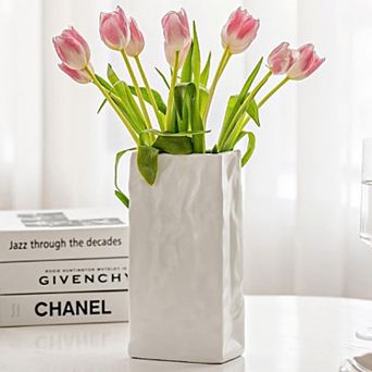 UNIQUE CRINKLE PAPER BAG CERAMIC VASE