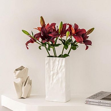 UNIQUE CRINKLE PAPER BAG CERAMIC VASE