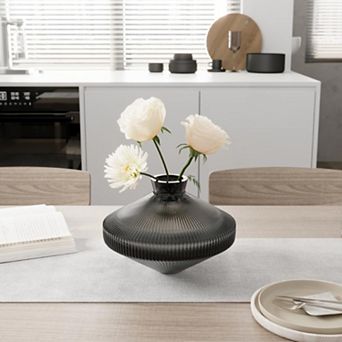 UFO RIBBED GLASS DECORATIVE FLOWER VASE
