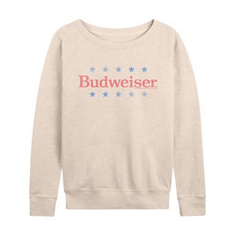 Women's Budweiser Logo Americana Distressed French Terry Long Sleeve Tee