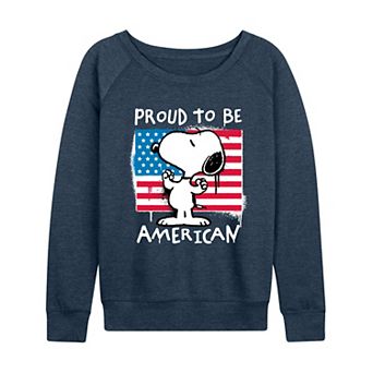 Women's Peanuts Snoopy Proud To Be American French Terry Long Sleeve Tee