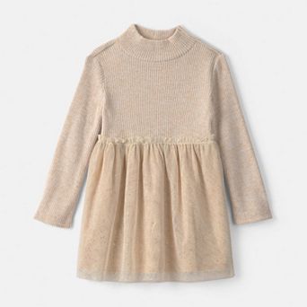 Toddler Girls Carter's Long-Sleeve Cream Shimmer Sweater Tulle Dress