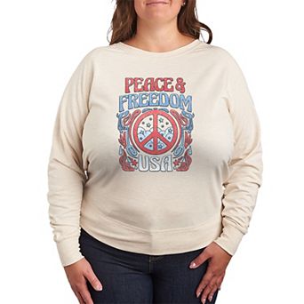 Plus Size Peace & Freedom USA Retro French Terry Long Sleeve Tee