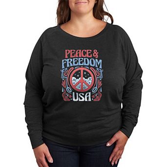 Plus Size Peace & Freedom USA Retro French Terry Long Sleeve Tee