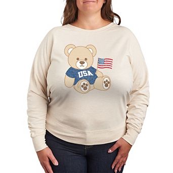 Plus Size USA Teddy Bear French Terry Long Sleeve Tee