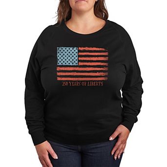 Plus Size 250 Years Of Liberty USA Flag Distressed French Terry Long Sleeve Tee