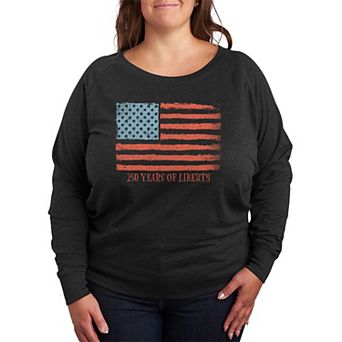 Plus Size 250 Years Of Liberty USA Flag Distressed French Terry Long Sleeve Tee