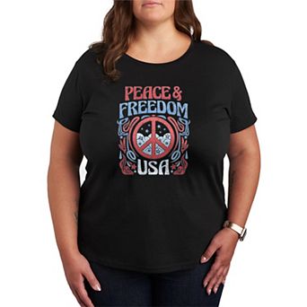 Plus Size Peace & Freedom USA Retro Graphic Tee