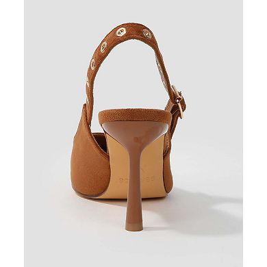 Candes Microfiber Suede Slingback Pumps