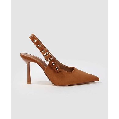 Candes Microfiber Suede Slingback Pumps