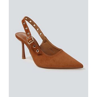 Candes Microfiber Suede Slingback Pumps