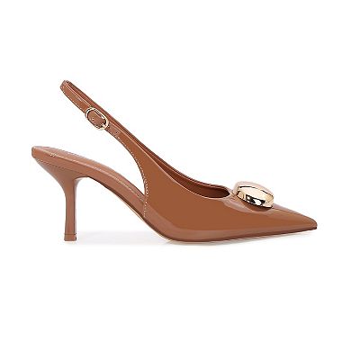 Carlotta Patent Slingback Heels with Gold Dome Accent