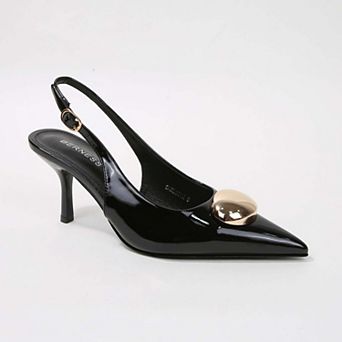 Carlotta Patent Slingback Heels with Gold Dome Accent