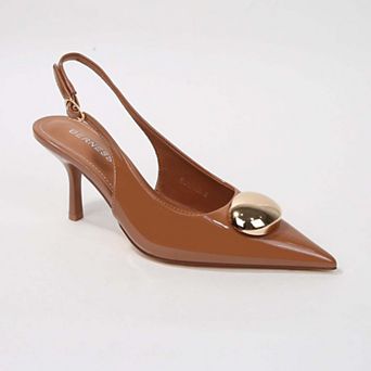 Carlotta Patent Slingback Heels with Gold Dome Accent