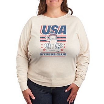 Plus Size Garfield USA Fitness Club Distressed French Terry Long Sleeve Tee