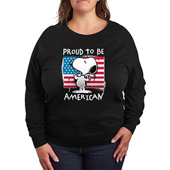 Plus Size Peanuts Snoopy Proud To Be American French Terry Long Sleeve Tee